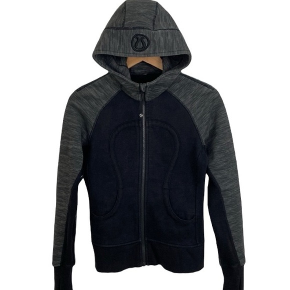 lululemon Black & Gray Space Dye Scuba Zip Front Hoodie Jacket